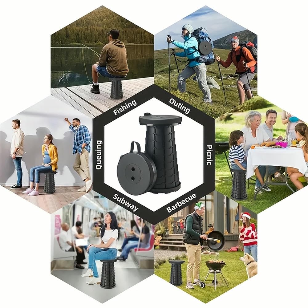 2pz Sgabello Pieghevole per Adulti Portatile Retrattile Pieghevole Telescopico Sgabello da Campeggio Attrezzatura da Campeggio Escursionismo Pesca