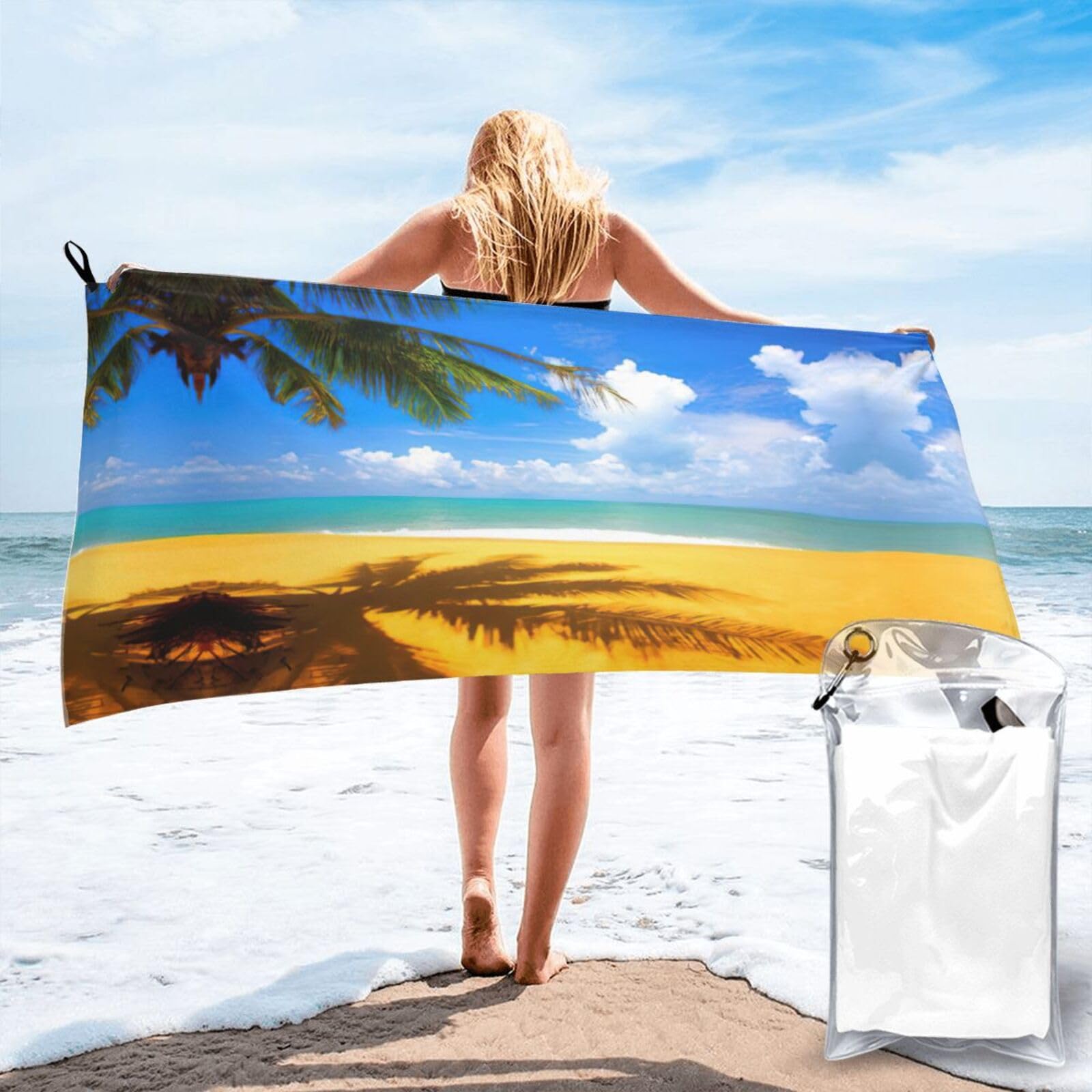 ENGhjes Sunset Palm Print Camping Towel Fast Drying Bath Beach Shower Wrap For Gym Camping Vacation Adults Portable Gift