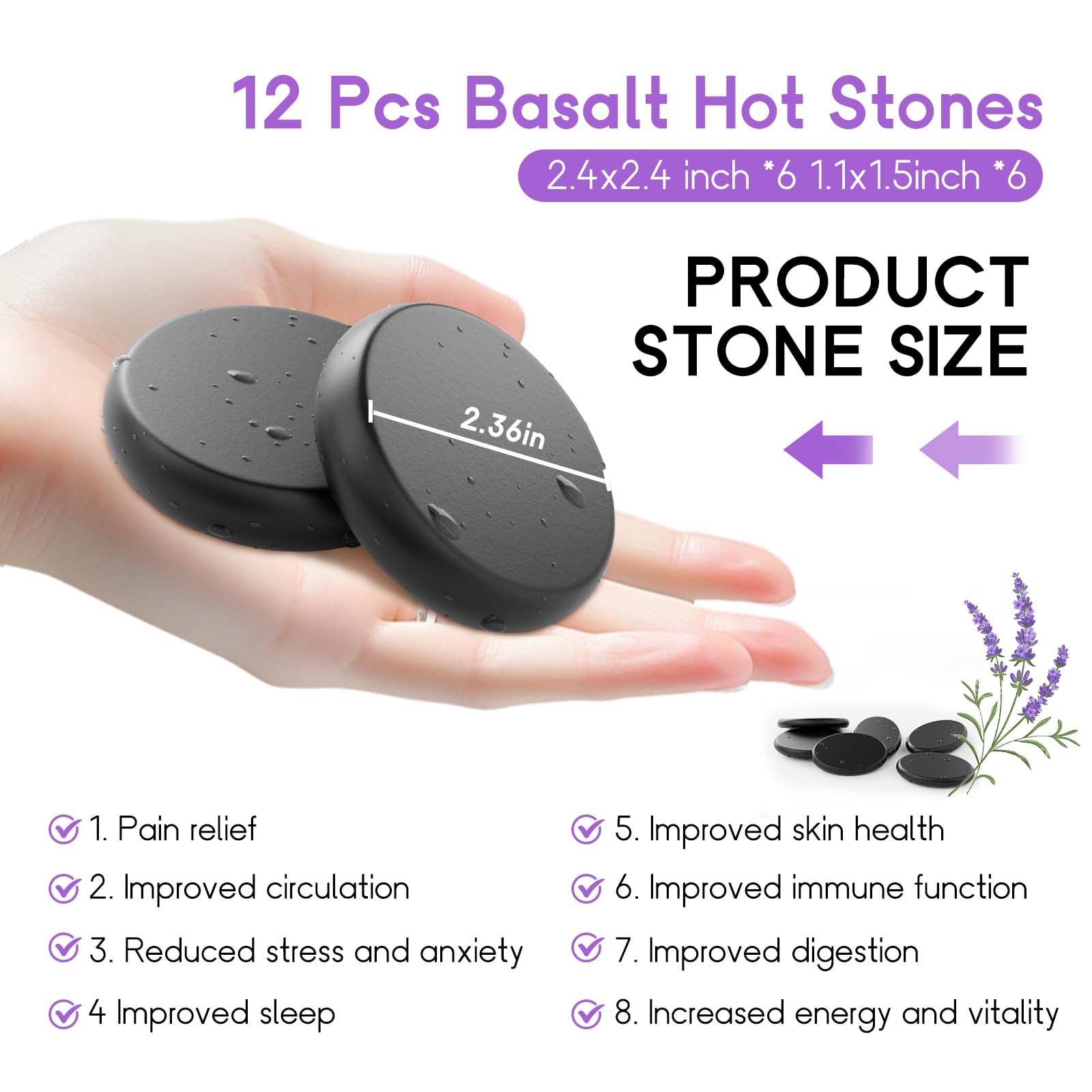 AICNLY Juego de 12 piezas de masaje con piedras calientes para masaje, herramienta de masaje profesional para spa, masaje de celulitis, drenaje linfático, alivia la tensión y el dolor muscular, juego