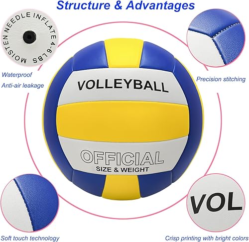 Miniatura 6 de Pelota de voleibol tamaño oficial 5 para interiores y exteriores, voleibol suave para niñas, niños, adolescentes, adultos, playa, piscina, juego,