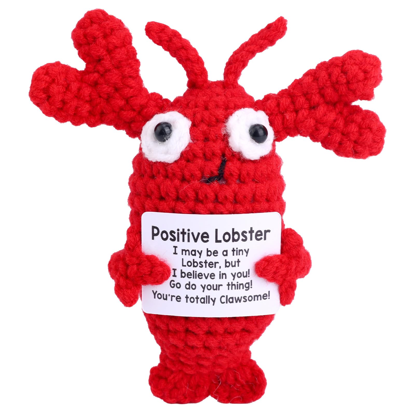TOYMIS Positive Lobster Crochet, Mini Positive Lobster with Encouraging Card Support Doll Crochet Incentive Gifts Plush Dolls for Friends Family