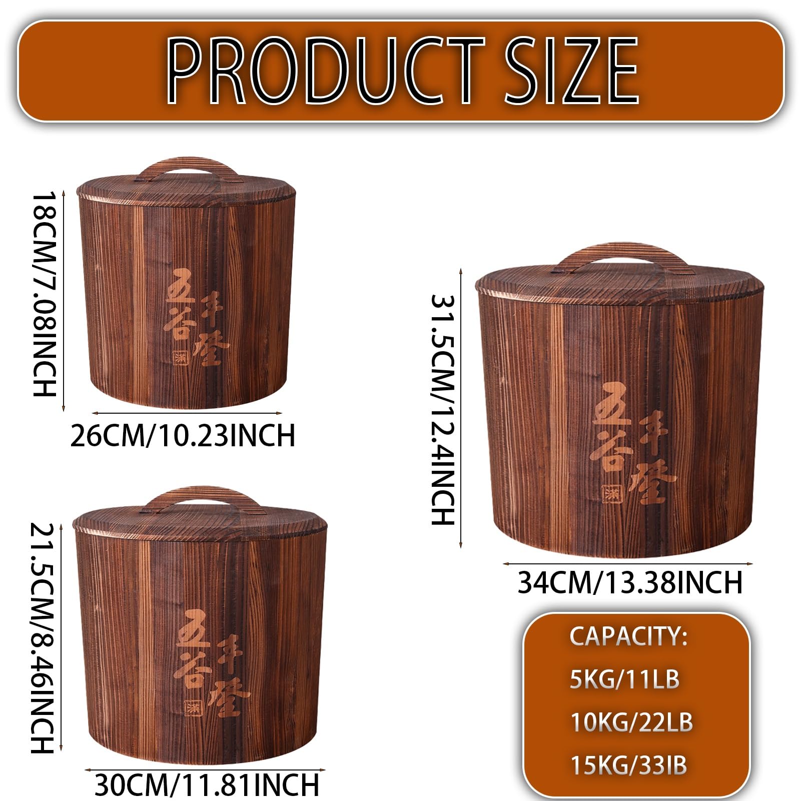 Grande Barattolo Di Legno Per Riso Con Coperchio, Contenitore Per Riso- Capacità Del Distributore Di Cereali Per Cereali/zucchero/caffè/fagioli/avena/grano/caramelle(10KG/22IB)
