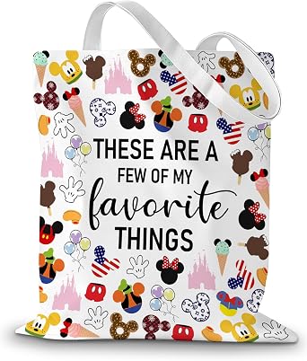 Vacation Trip Gift Fairytale Fans Canvas Tote Bag Mouse Family Trip Snacks Tote Bag Magic Kingdom Gift Mouse Favorite Things Reusable Grocery Bag for Casual Shopping Travel
