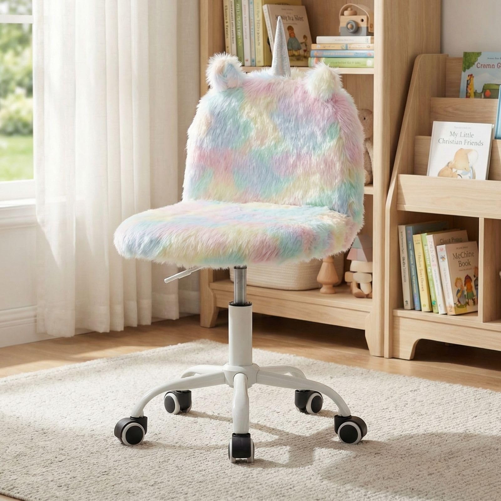 chairus Sedia da scrivania per bambini in morbida pelliccia sintetica regolabile in altezza sedia girevole per cameretta dei bambini (colorata)