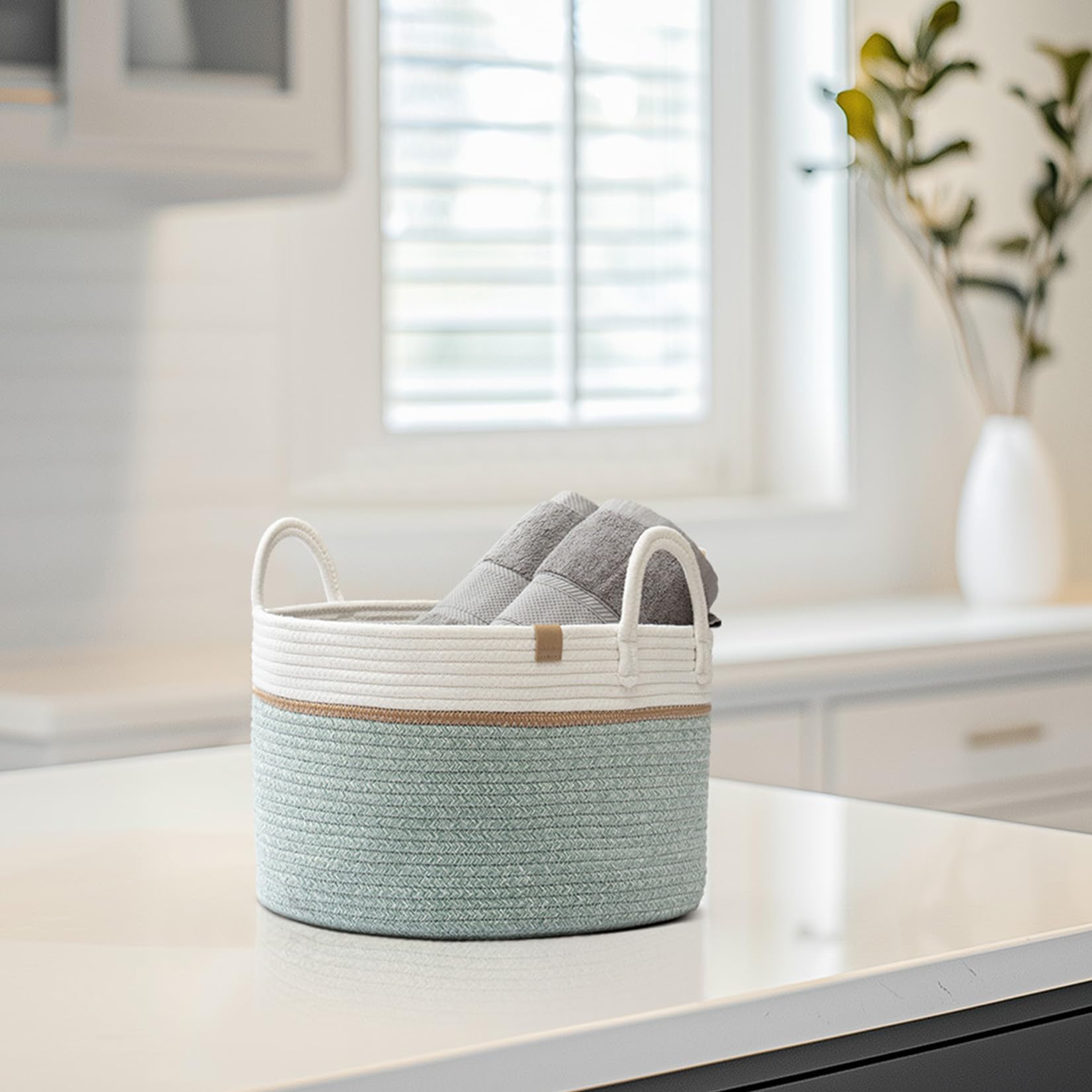 LA JOLIE MUSE Braided Basket, Cotton Rope Storage Baskets, Large Cotton Basket, Laundry Basket for Blanket Children's Toys - Image 3