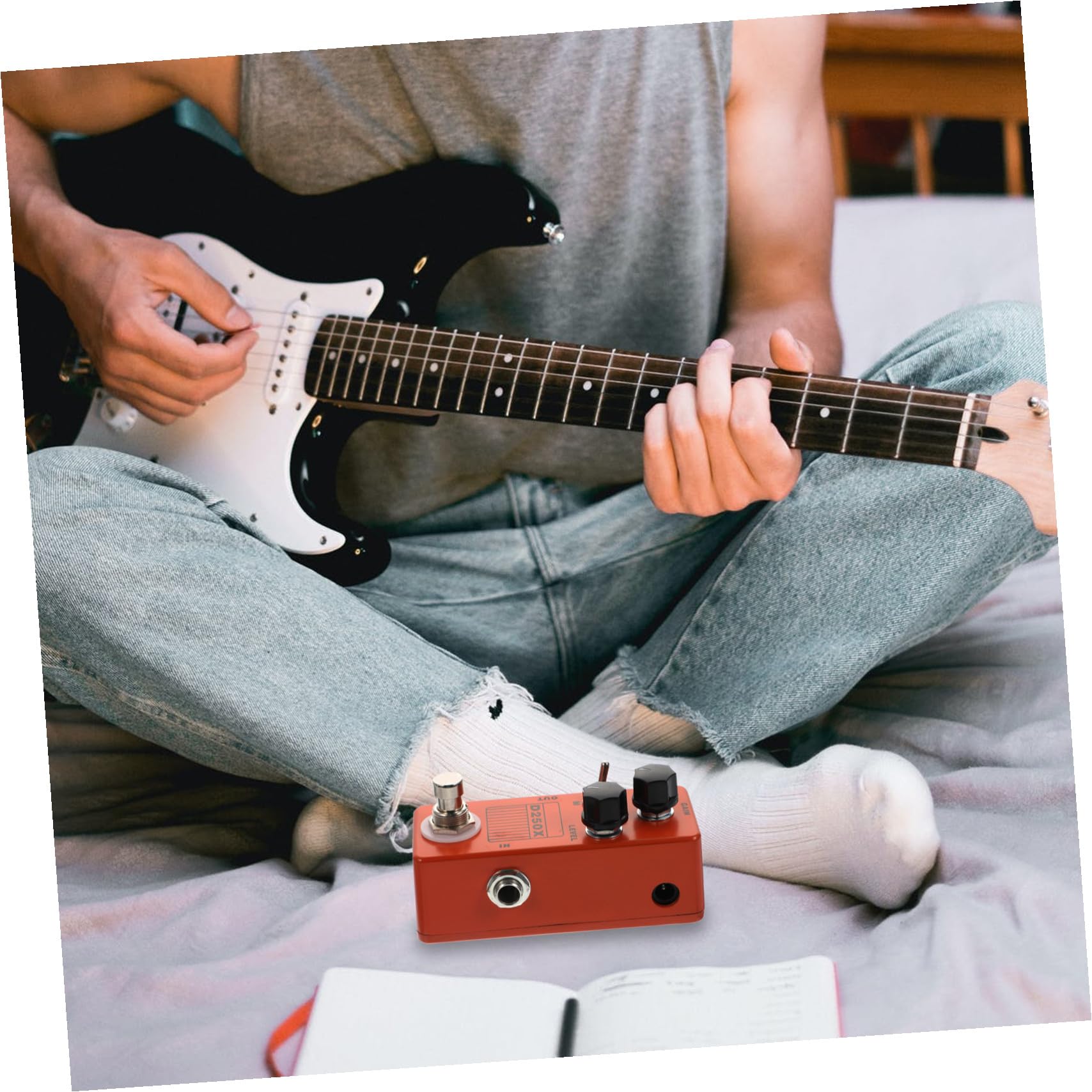Pedale Effetto Distorsione per Chitarra Elettrica Arancione in Metallo True Bypass e Facile Sostituzione, per Pedalboard Musicale