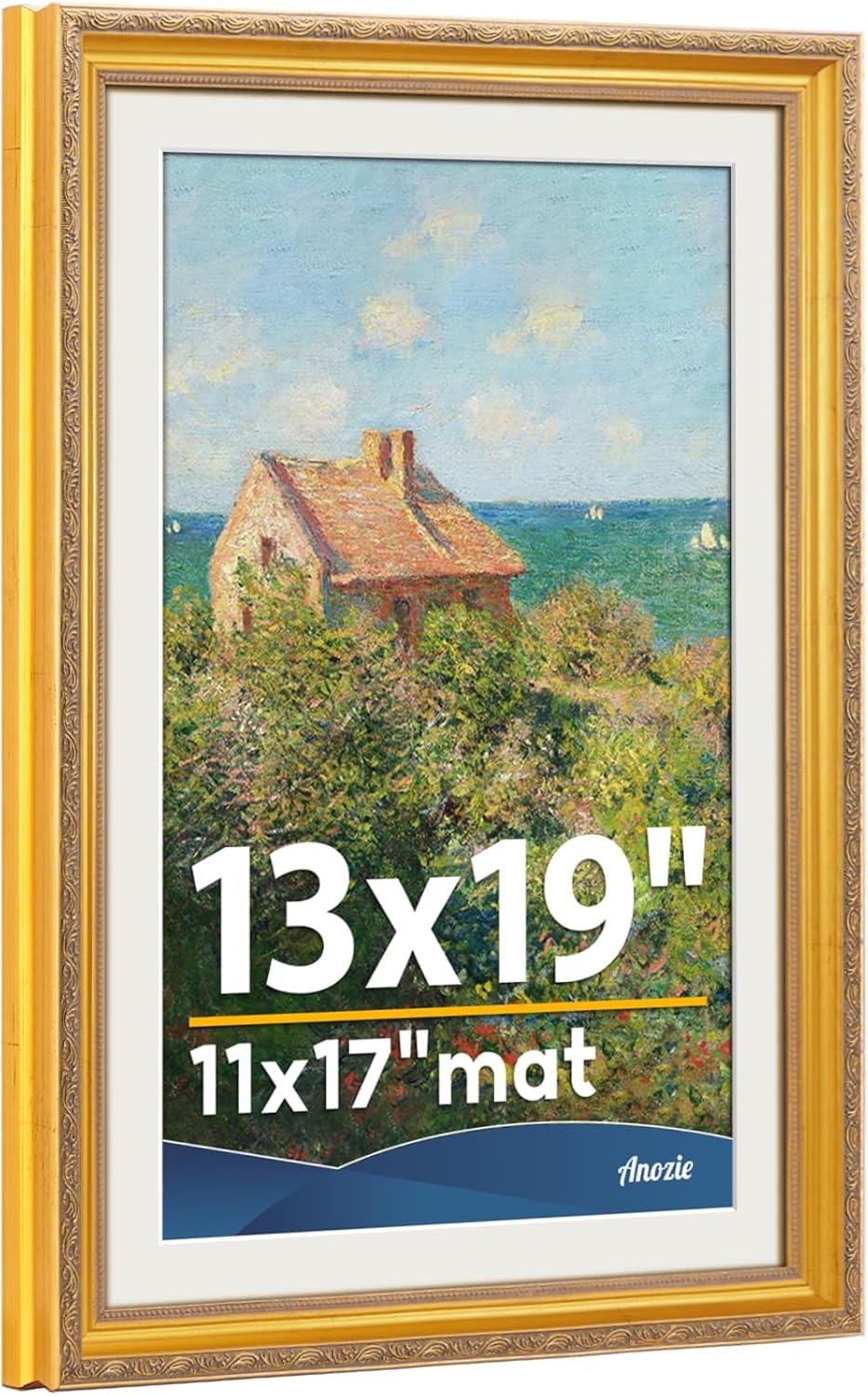 vintage 13x19 picture frame,antique gold photo frames with plexiglass front,ornate picture frames display 11x17 with mat or 13x19 frame without,wall décor,1 pack,gold antique gold 13x19-(11x17 mat)