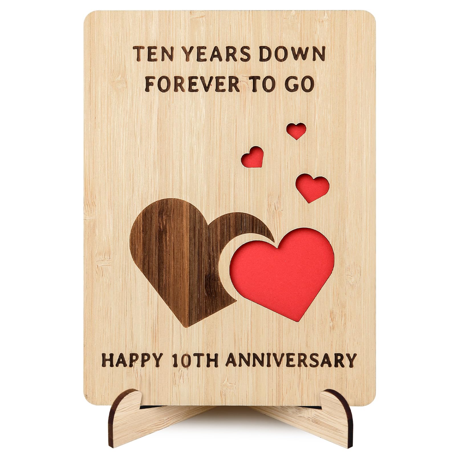 Brikabia 10th Anniversary Card, 10 Year Anniversary Wedding Gifts for Wife, Husband, Handmade Wooden Ten Year Anniversary Card for Couple, Her, Him