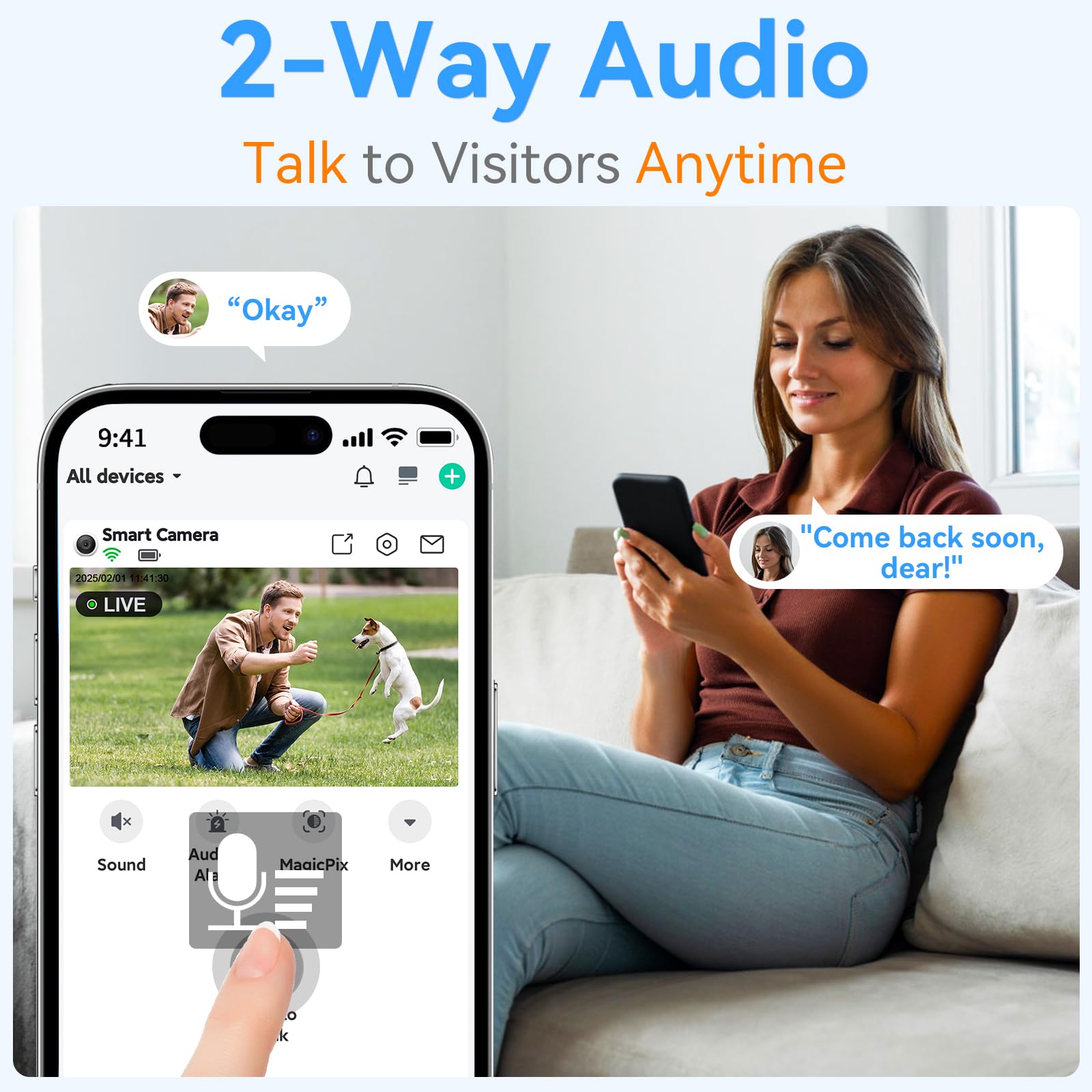 Thybro Telecamera di sicurezza magnetica wireless, video HD 2K, rilevamento del movimento AI, alimentazione a batteria, audio a 2 vie, visione notturna a colori IR, impermeabile, sorveglianza esterna