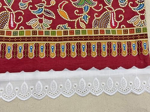 Miniatura 4 de AMORNPHAN 15 yardas de 2 pulgadas de ancho con ojales de algodón blanco con ribete de encaje, tela bordada floral, mantel, mantas, almohadas,