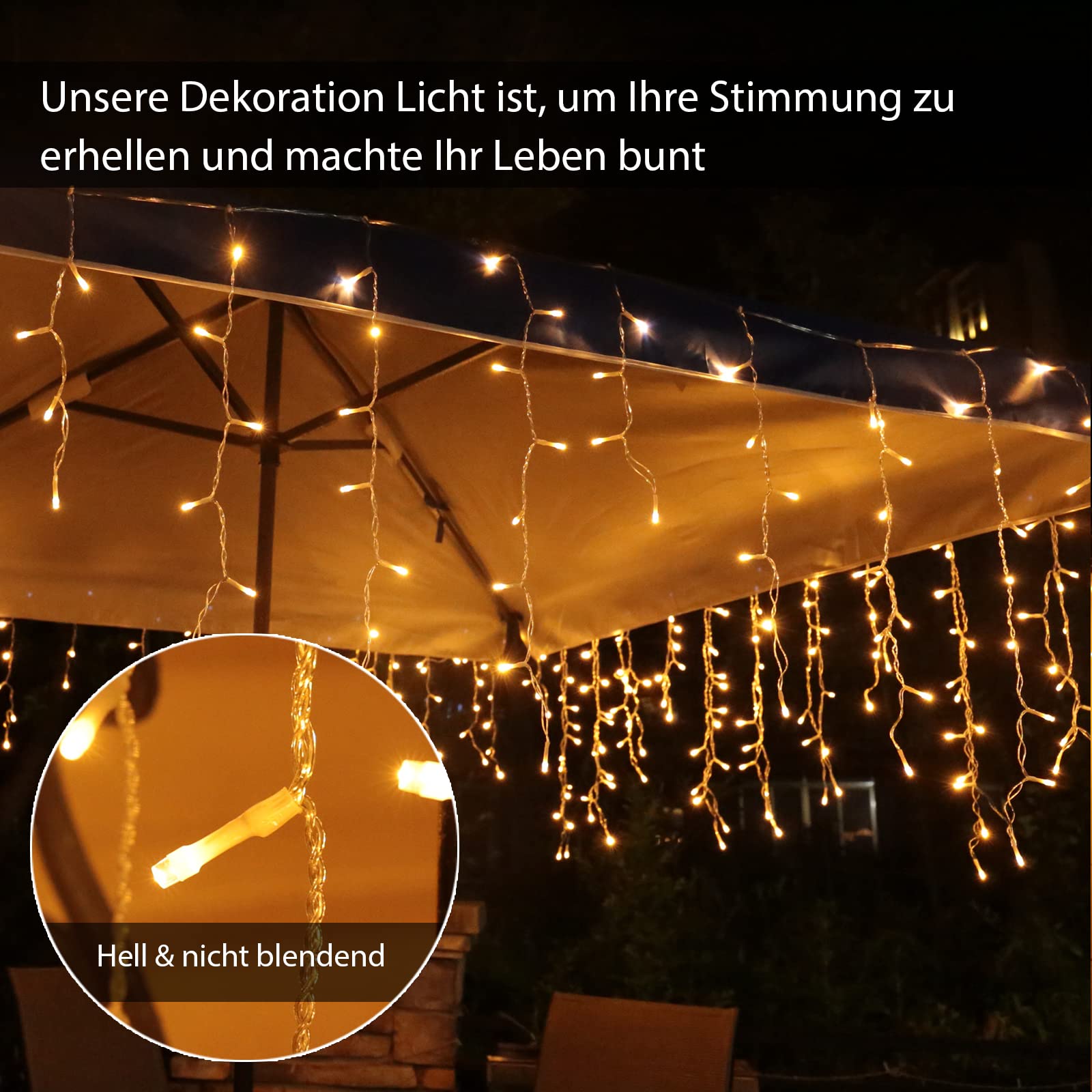 interGo Lichterkette Eisregen Außen, 15m 600er LED Lichtervorhang LED mit Timer, IP44 wasserdicht 8 Modi für Innen Außen Weihnachten, Schlafzimmer, Party, Hochzeit, Balkon, Garten Deko