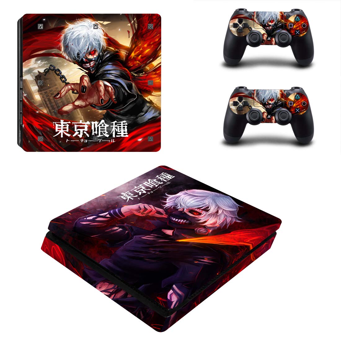 Decal Moments PS4 Slim Console Skin Set Vinyl Decal Sticker for Playstation 4 Slim Console Dualshock 2 Controller Tokyo Ghoul (PS4 Slim Only)