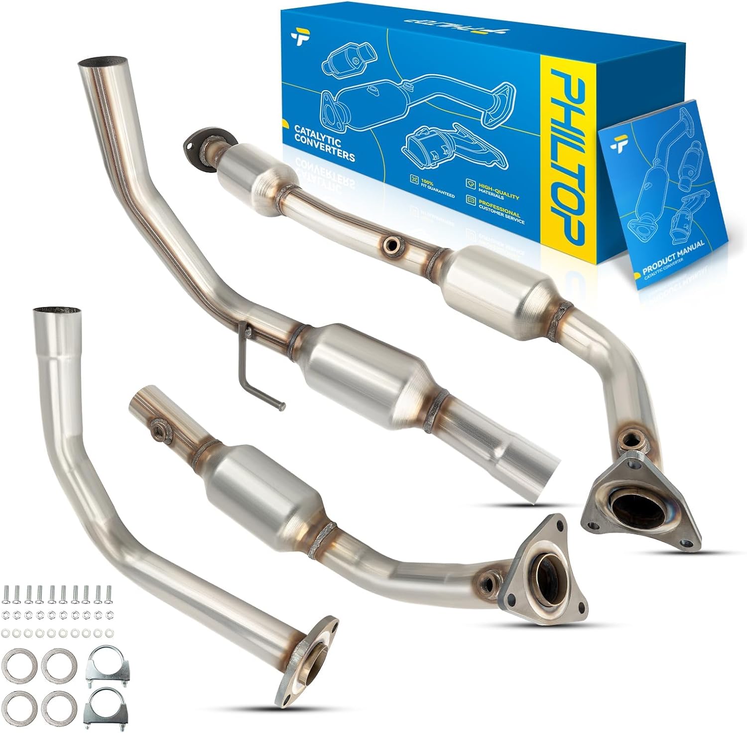 PHILTOP Left and Right Catalytic Converter Kit Direct-Fit Fit for 2007-2019 Tundra 4.6 5.7L - Replace# 56250, 643119, 40868, 54723, 642109, 40869 Stainless Steel (EPA Compliant)