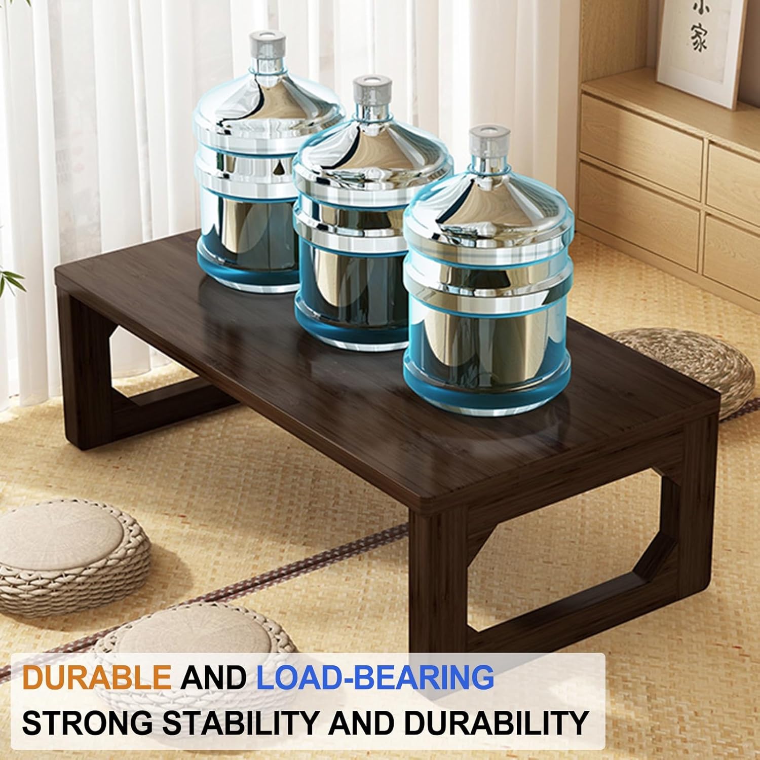 Coffee Table, Japanese Tea Table, Floor Altar Table, Laptop Tatami Table, Portable Low Picnic Table,Brown-60x40x28cm