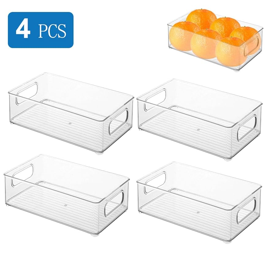 Amazon｜冷蔵庫収納ボックス4個冷蔵庫トレー 透明積み重ね可能で