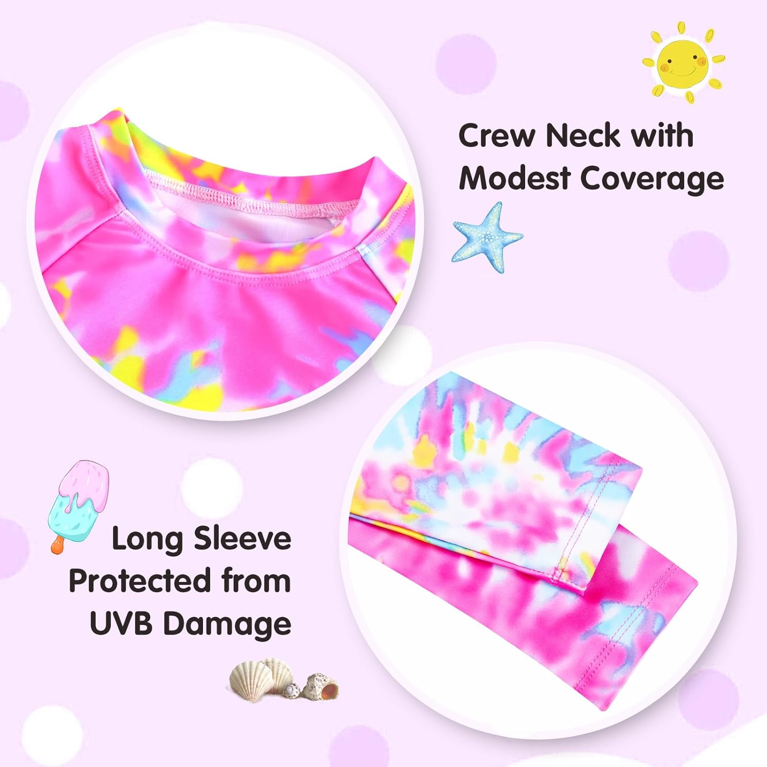 Girls Rash Guard Swimsuit Long Sleeve Tankini Sets Two Pieces Bathing Suit Swimwear UPF 50+ Sun Protection - Image 3