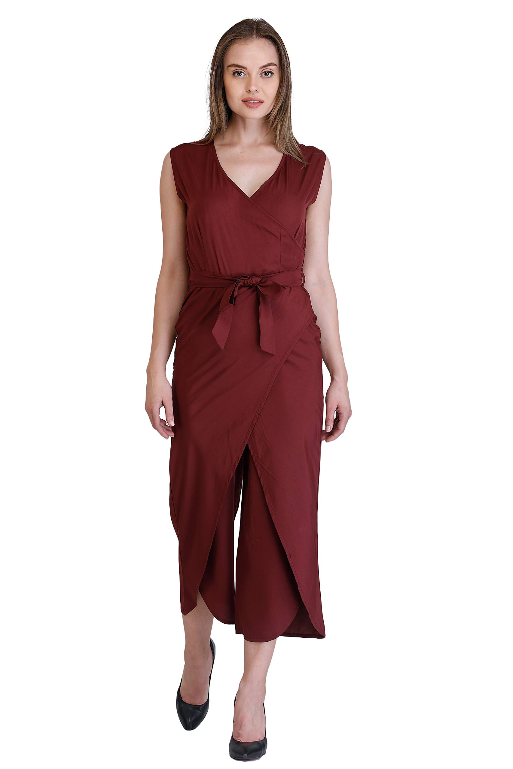 Women Solid Brown Layered Culotte Jumpsuit
