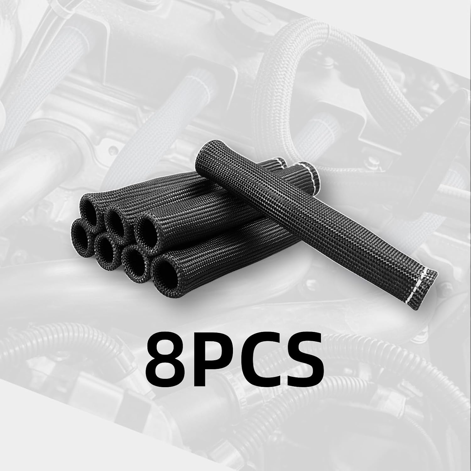 Spark Plug Boot Heat Sleeve Protector, 8 Pack, 6 Inch, 2500°, for Ls1/Ls2 SBC BBC 350 454. (BLACK)