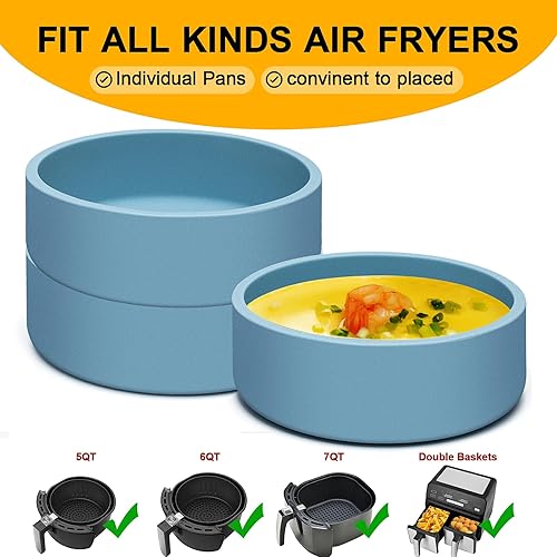 Miniatura 4 de Paquete de 6 moldes de silicona para microondas, freidora de aire, moldes individuales para huevos, para horno y microondas, color azul