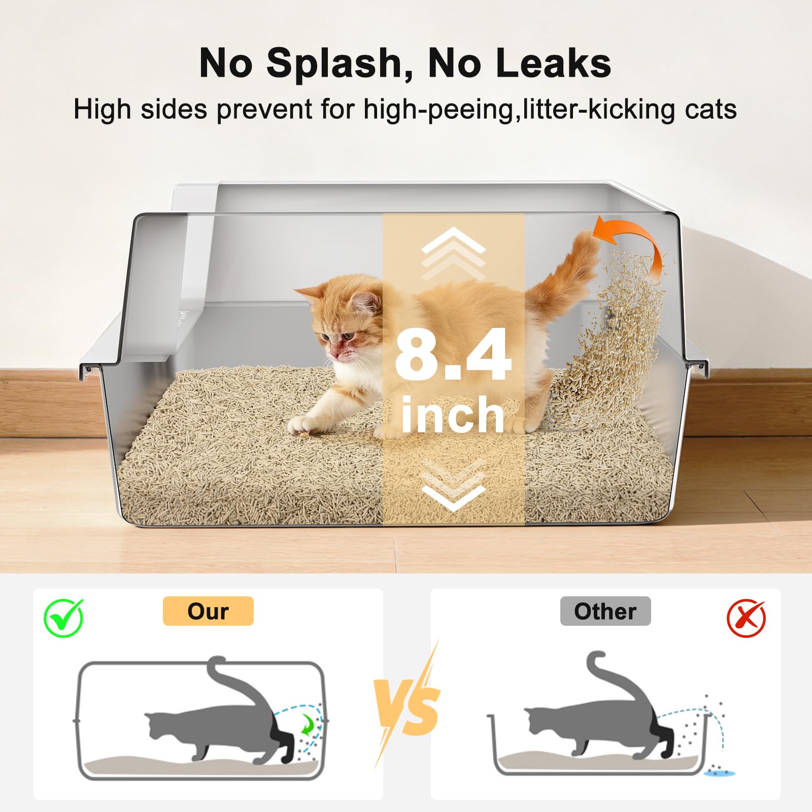 FURTIME Stainless Steel Cat Litter Box with Lid, Metal Kitty Litter Box for Small Cats, Kitten Litter Boxs with Scoop and Mat, Non-Sticky, Anti-Leakage, Easy to Clean, 17.4"x13.4"x8.4" (Small)