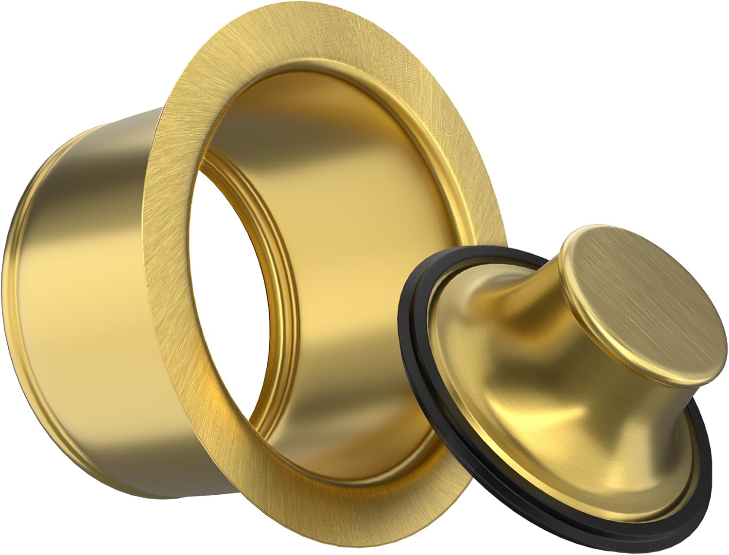 Extended Garbage Disposal Flange and Stopper, Kitchen Sink Drain Deep Flange with Stopper for Garbage Disposal Stainless Steel Fit Universal 3-1/2 Inch Standard Sink Drain Opening Brushed Gold