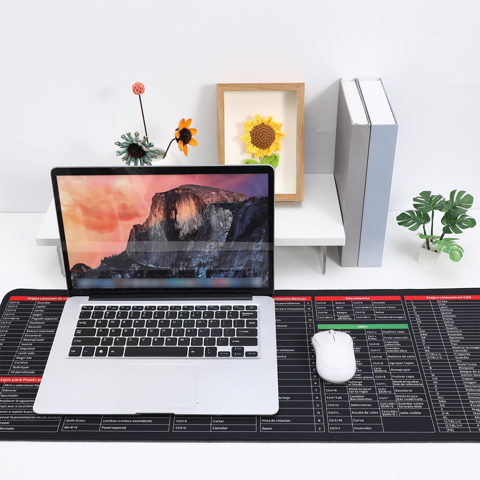 Yardwe Tappetino Grande per Mouse Scorciatoie Excel in Spagnolo 300X800X3Mm Tastiera Antiscivolo per Ufficio e Arredamento da Scrivania Uso Semplice e Rapido