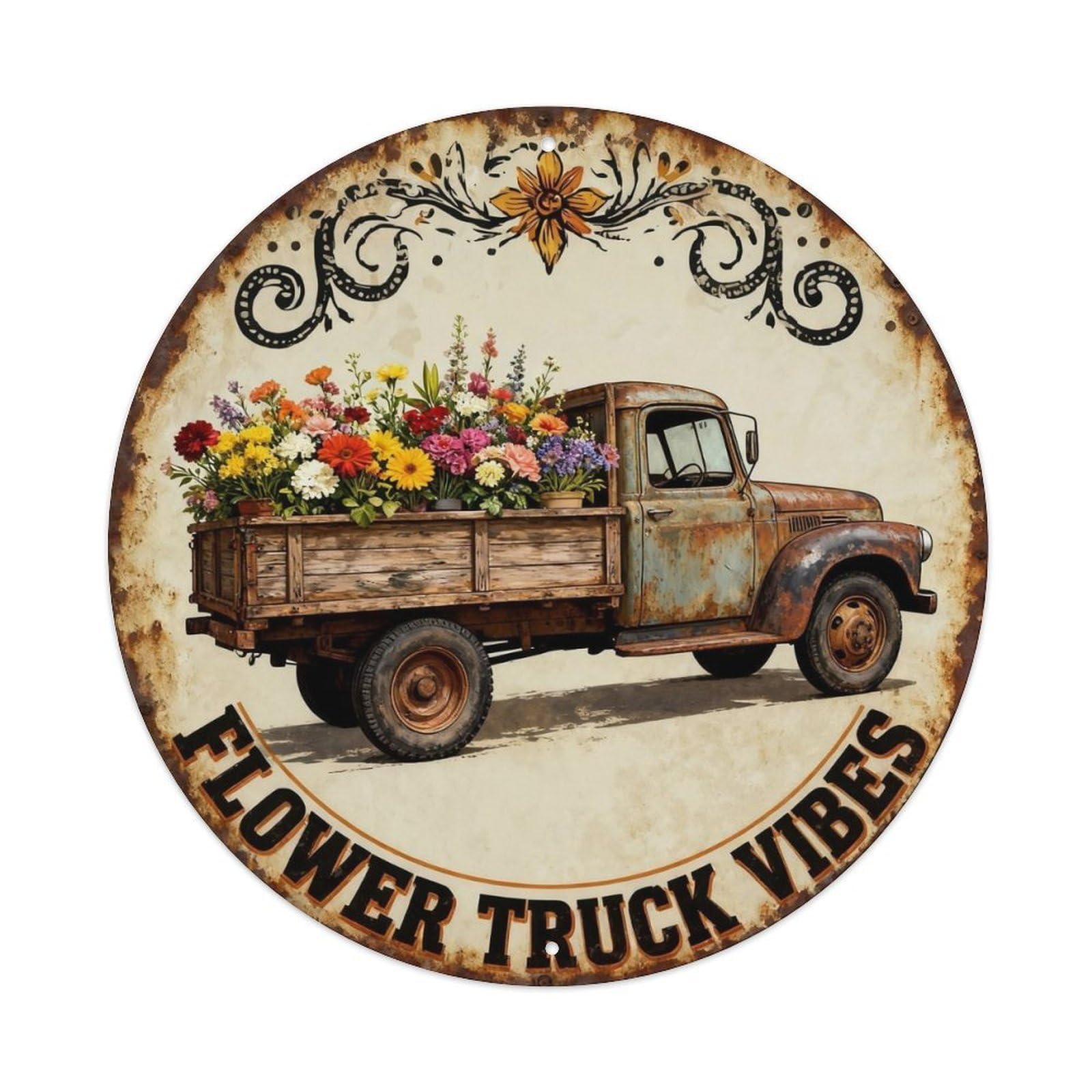 Flower Truck Vibes Metal Tin Sign Plaque