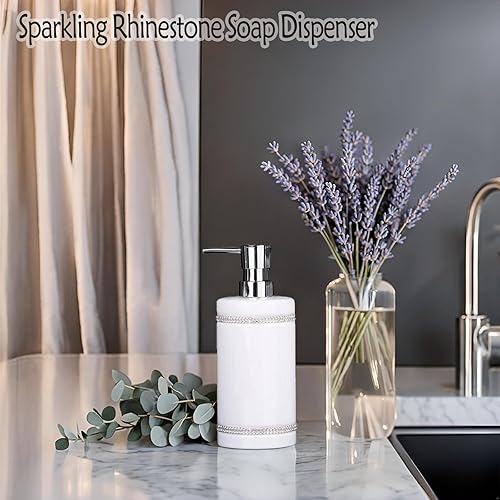 Miniatura 5 de Botella dispensadora de jabón de mano de 17 onzas líquidas y loción, botella de cerámica blanca para cocina, baño, encimera, cuarto de servicio,