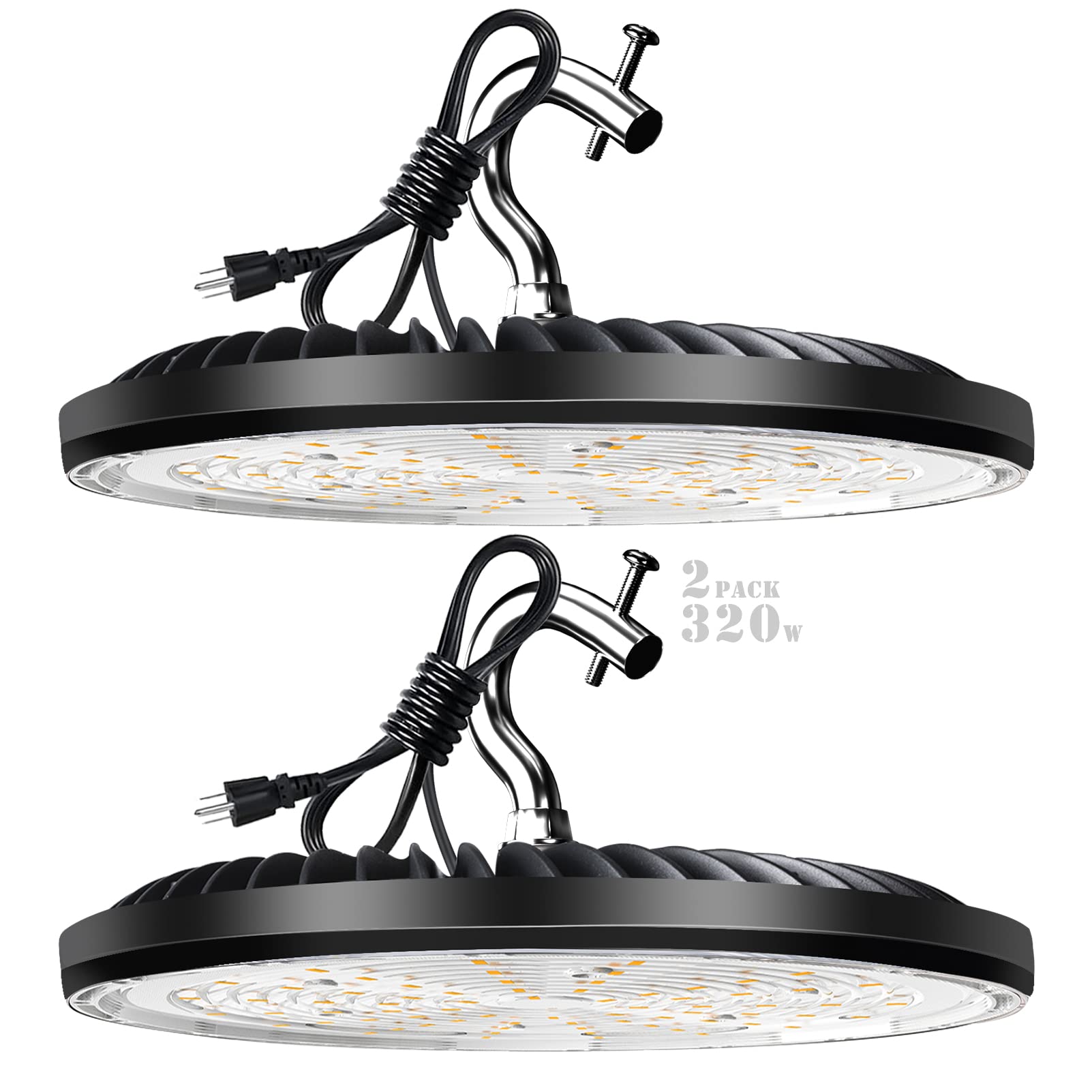 bulbeats 320W LED High Bay Light 44800lm (Eqv.1200W MH/HPS) High Bay LED Light,5000K Daylight Warehouse Bay Light with US Plug Barn Light for Commercial Warehouse/Wet Location-2Pack