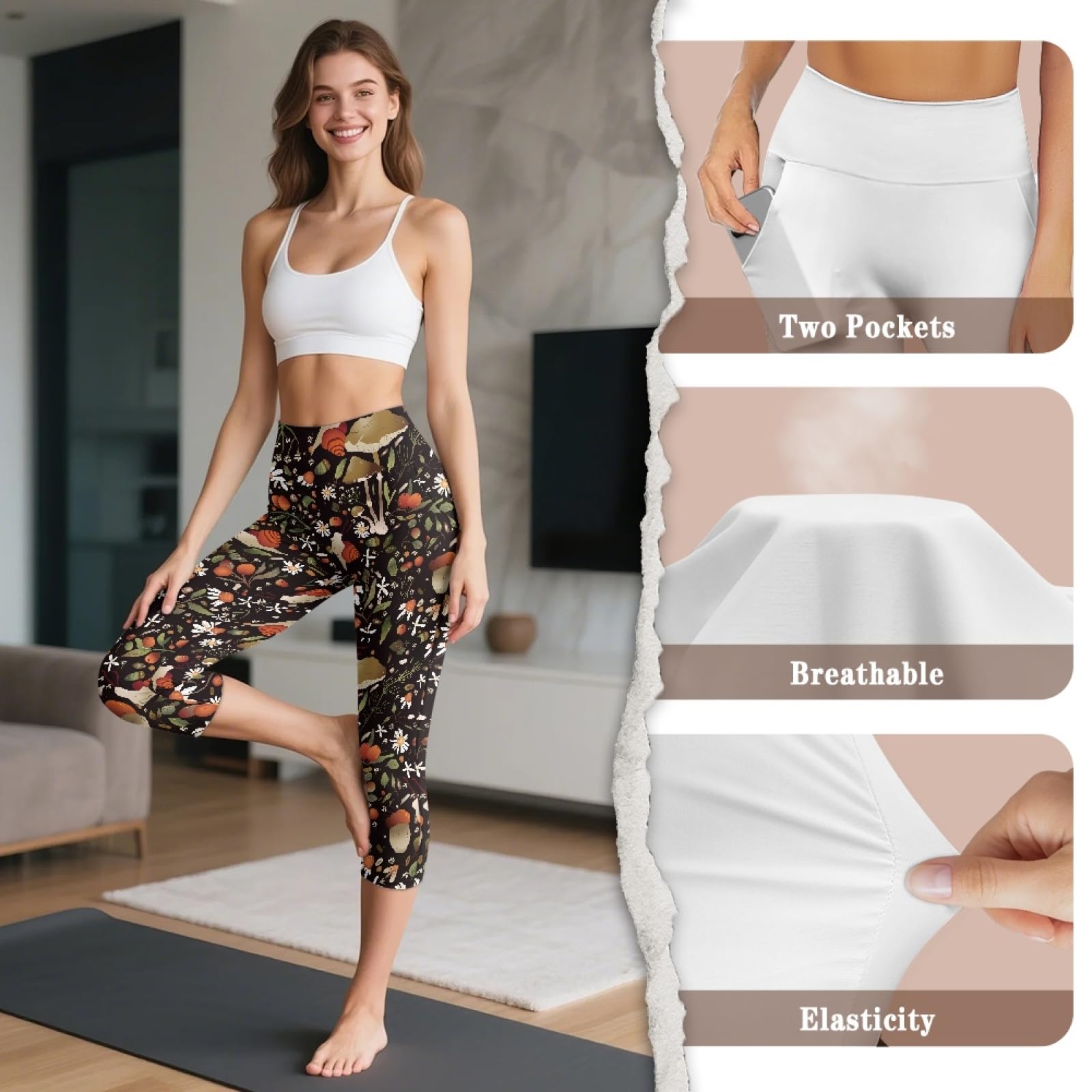 Amzbeauty Leggings capri para mujer, leggings de cintura alta con bolsillos, longitud 3/4, pantalones deportivos para entrenamiento, gimnasio, correr, yoga