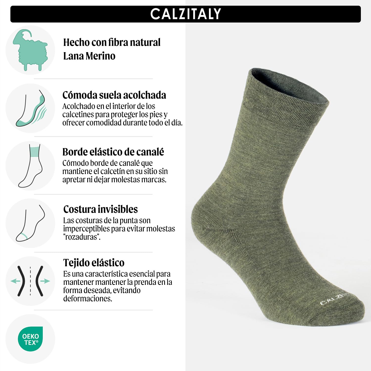 CALZITALY - Pack 3 Pares Calcetines de Lana Merino, Térmicos e Invernales, 35-46, Made in Italy