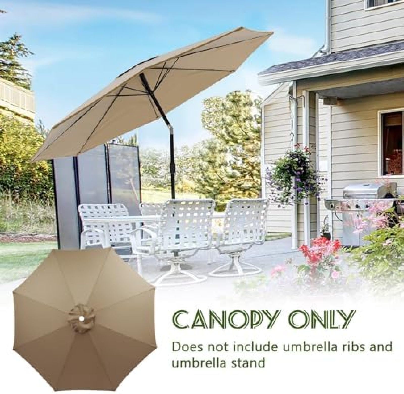 Premium UV50+ Sonnenschirmhülle für 2 m/2,7 m Terrassenschirme, wetterbeständiges Baldachin, passend für 8 Rippen, langlebiger Schutz, Schwarz