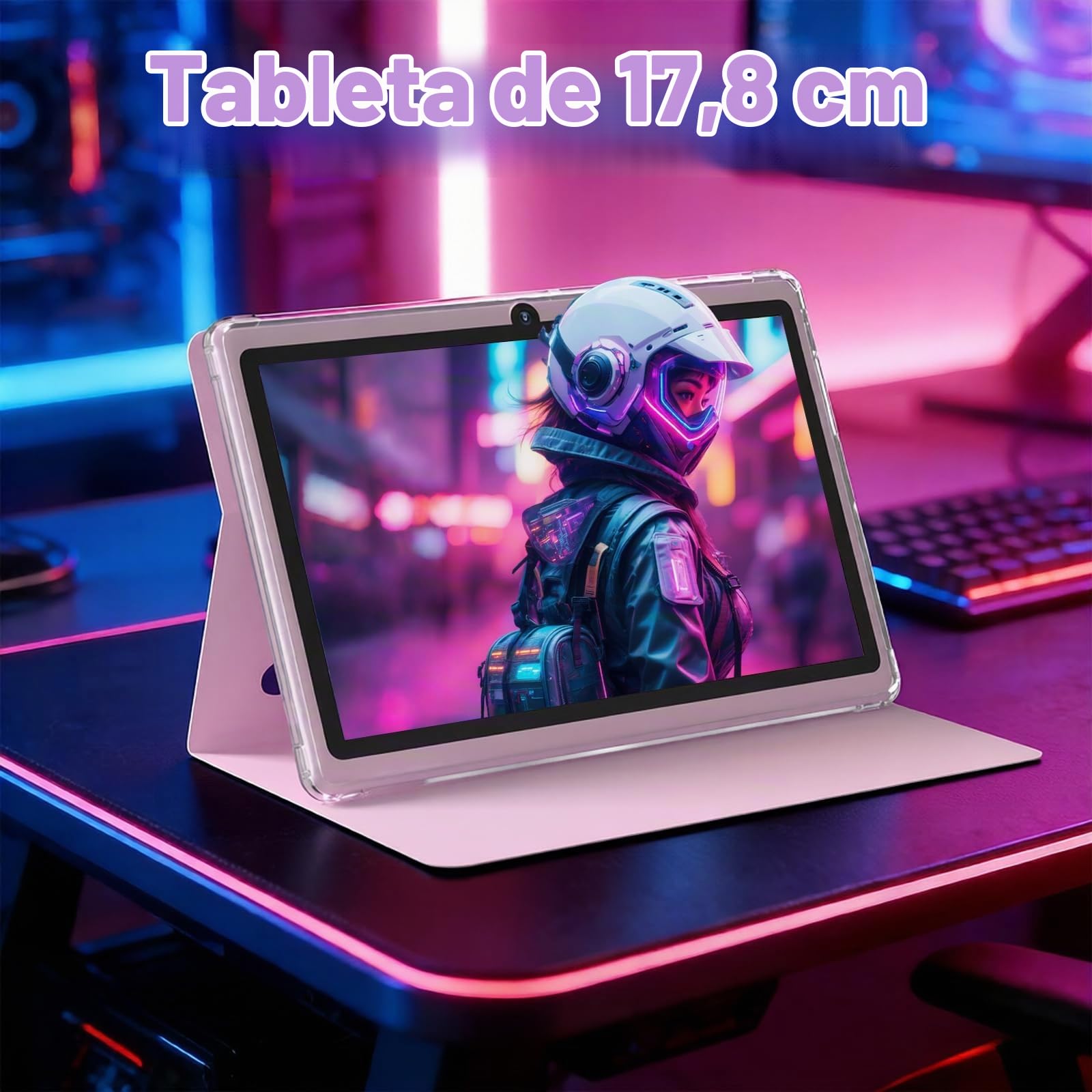 YQSAVIOR Tablet de 7 pulgadas | Android 14 | Tablet con funda protectora | 8GB+32GB+2TB Expandir | Pantalla amigable con los ojos | Cámara dual | WiFi 2.4G+5G | Widevine L1 | Educativo | Juegos | Rosa