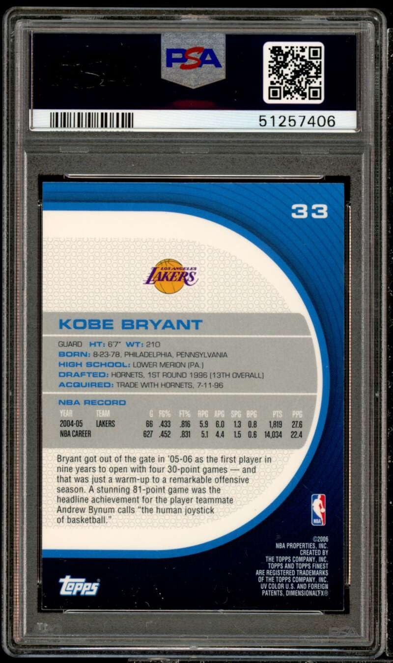 Amazon.com: Kobe Bryant Card 2005-06 Finest #33 PSA 10 