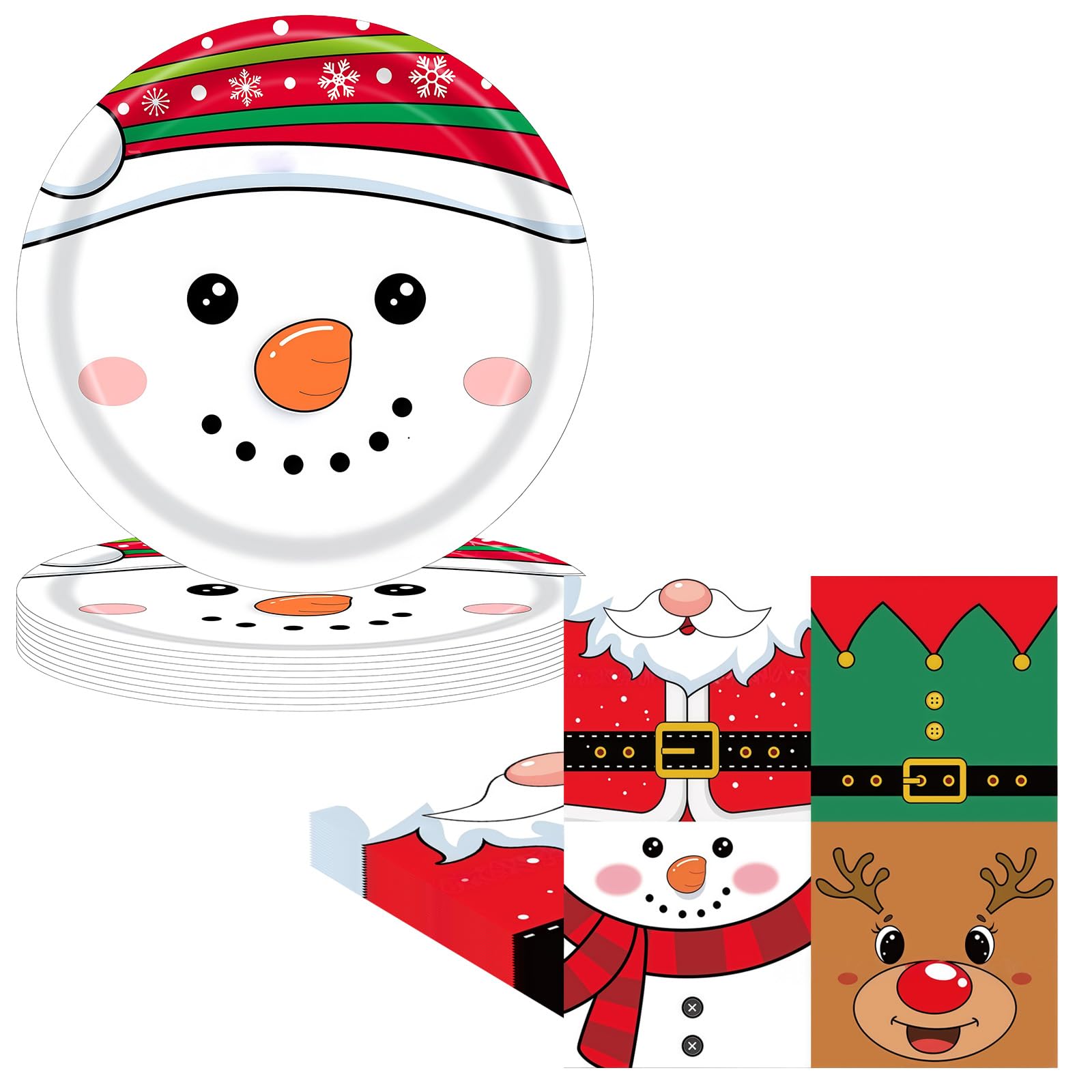 RONGZUBAT Paper Plates and Napkins Party Tableware Set, Birthday Paper Dessert Cake Plates Serviettes Disposable Tableware Set for Her Him Girls Women Baby Shower Table Decor (Christmas-Snow) — image 1