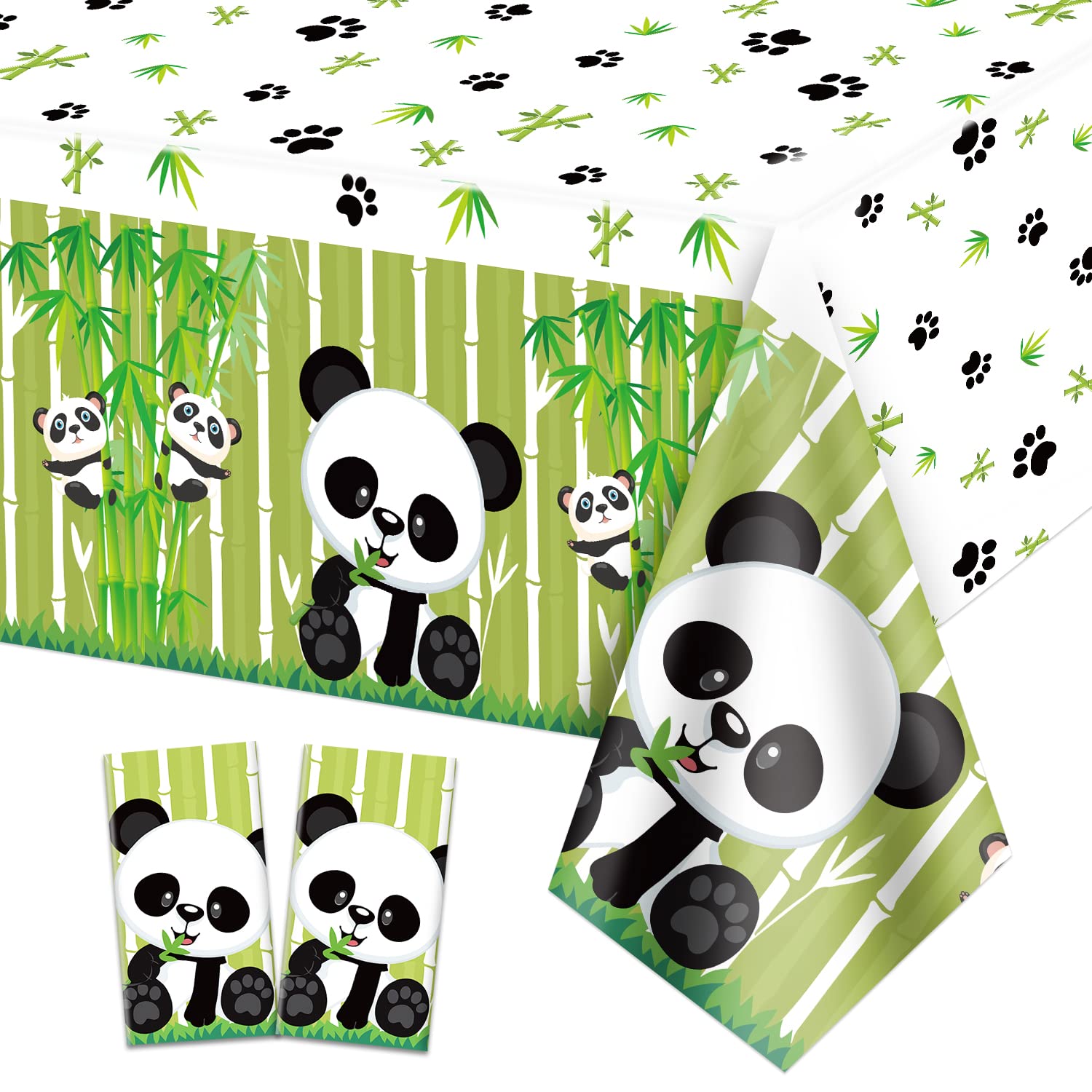 QUERICKY2 Pack Panda Theme Tablecloths, 220x130cm Cute Panda Rectangle Table Cover, Panda Theme Decorations for Kids Birthday Party, Panda Party Supplies, Baby Shower Party Decorations