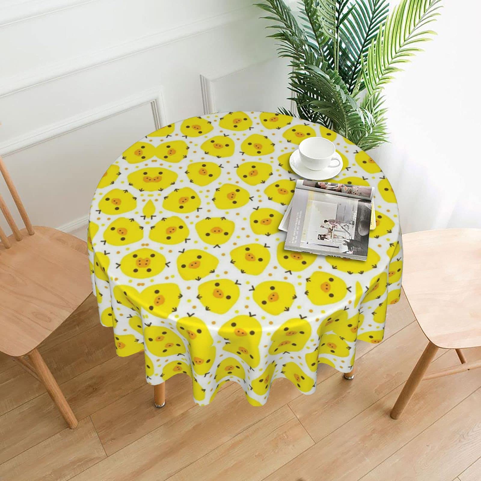 Lawenp Yellow Chicken Decorative Round Table Cloths - 60 Inches in Diameter for Buffet Tables, Parties, Holiday Dinners.