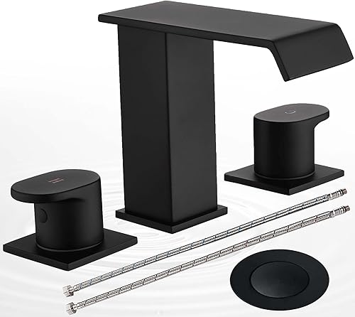 Grifo de baño de cascada generalizado de 3 agujeros, grifos de fregadero de baño de 8 pulgadas, 2 manijas de grifo de lavabo negro mate con manguera