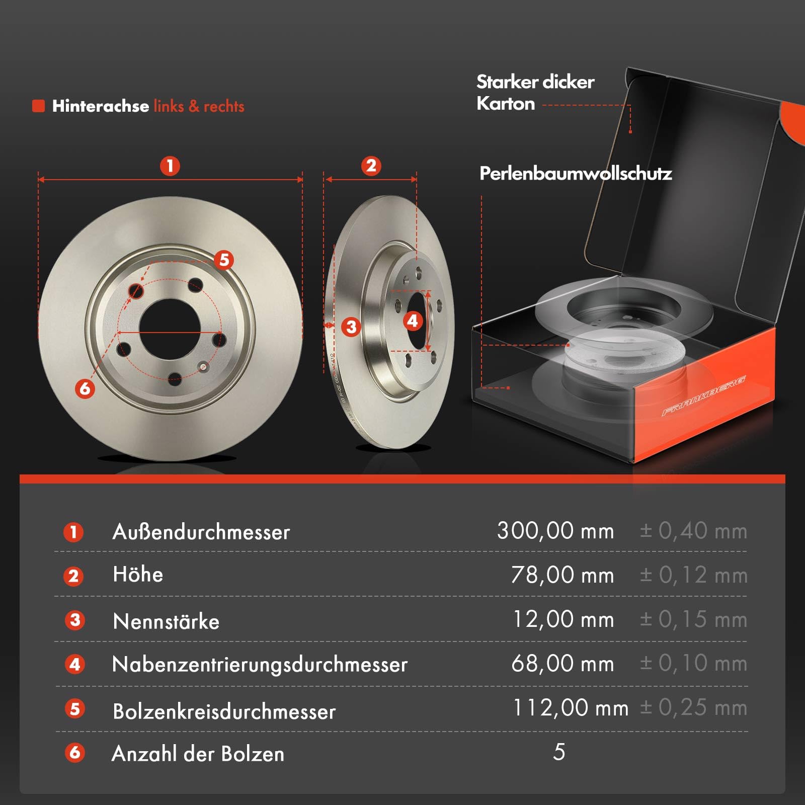 Frankberg Klocki hamulcowe, tarcze hamulcowe, kompatybilne z A4, A5, Q5, 2007-2017, wirniki tylne + podkładki hamulcowe 29,8 mm, zestaw 2 par, zamiennik 8K0698451A