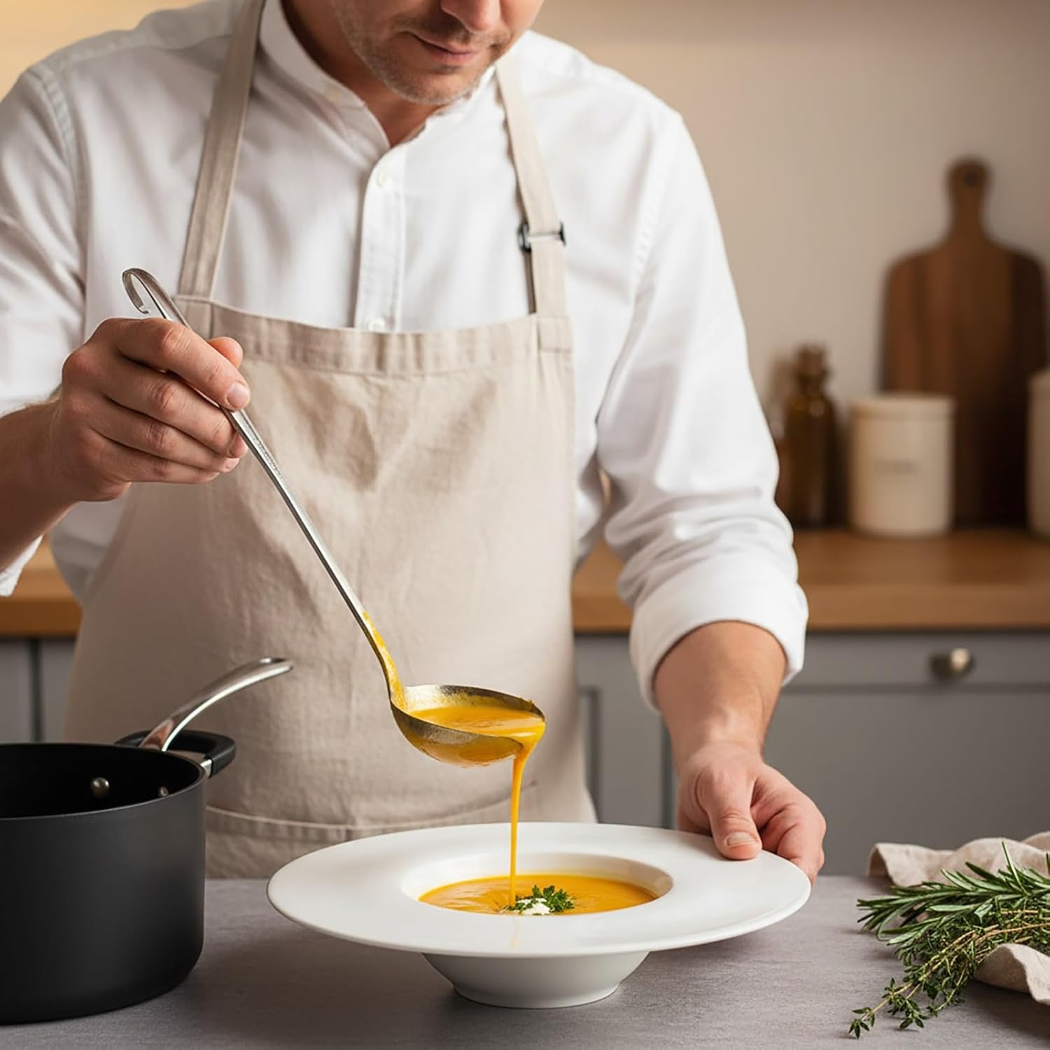 Ceramics Rimmed Soup Plates Pasta Bowls Set of 4, 6.8 Oz Pasta Plate with Wide Rim, White Salad Bowls for Soup, Dessert, Spaghetti, for Kitchen and Eating, Microwave Dishwasher Safe, 8 Inch