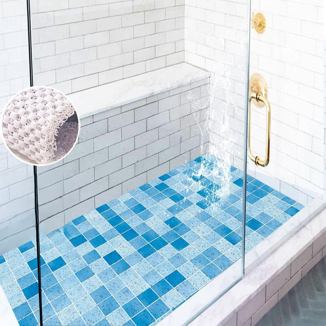 Tapis de Douche antidérapant Tapis Douche – Effet carrelage et Rapide(Mosaic,75x100cm)