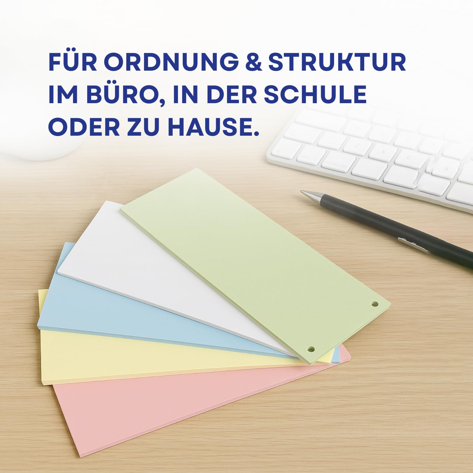 Westcott Trennstreifen 200 Stück Pastellfarben Mix (15er-Pack) | Robuste Heftstreifen 190g/m² für A4 Ordner | Trennblätter 10,5 x 24 cm | Register 2-fach-Lochung für DIN-A4 Dokumente | E-733322 00