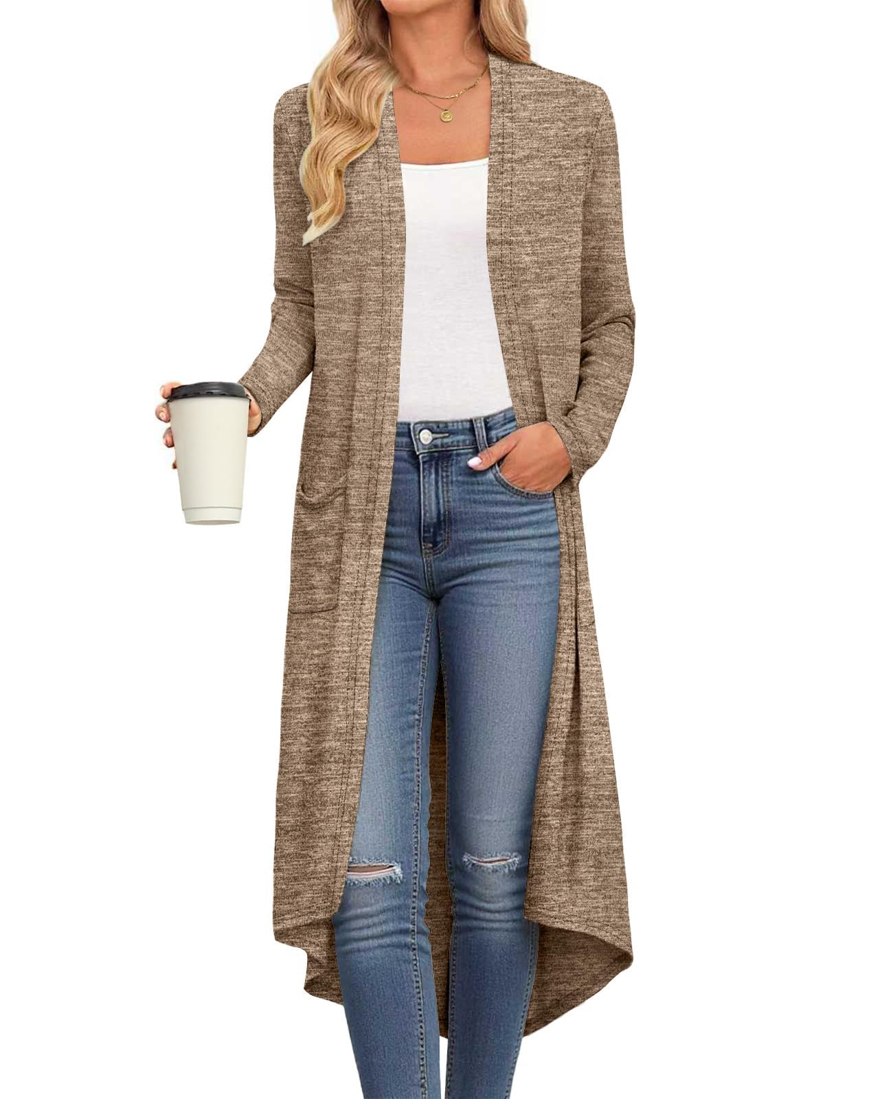 Womens Long Cardigan Fall Lightweight Long Sleeve Sweater Light Weight Winter Open Front Sweaters with Pockets-image-14