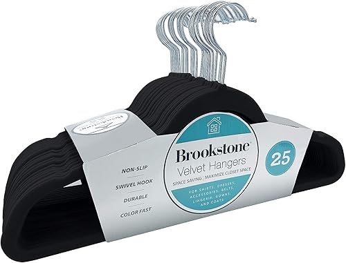 BROOKSTONE [Paquete de 25] Perchas de terciopelo, [antideslizante] Gancho giratorio de 360°, ligero y delgado, fuerte y duradero, diseño que ahorra
