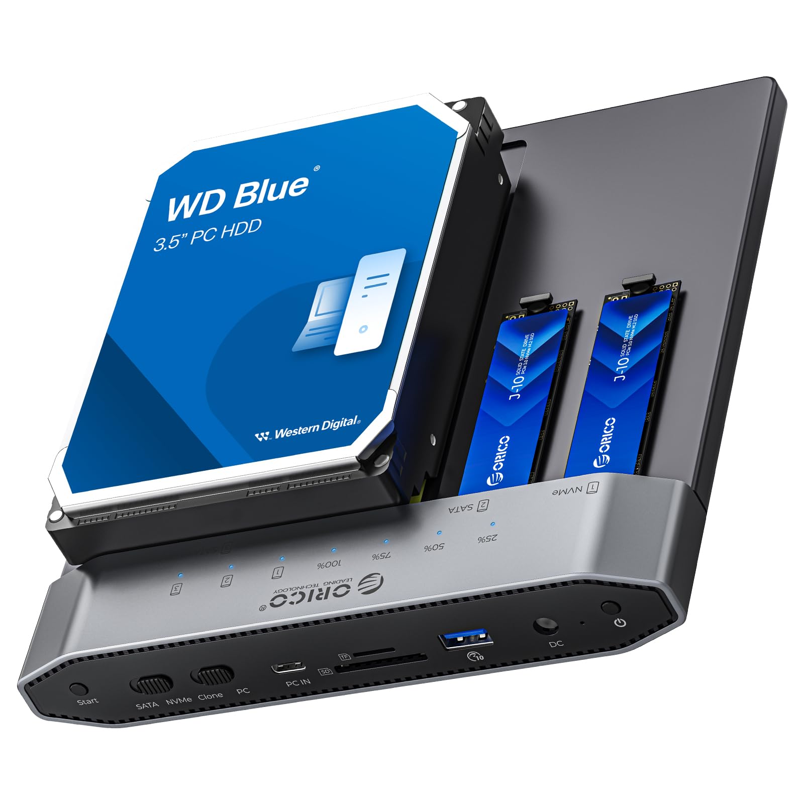 ORICO 3-Bay M.2 NVMe SATA SSD Cloner Docking Station, 10Gbps M.2 Enclosure with Cross Protocol Standalone Offline Clone, Hard Drive Cloner for SATA to NVMe with Cooling Rear Fan