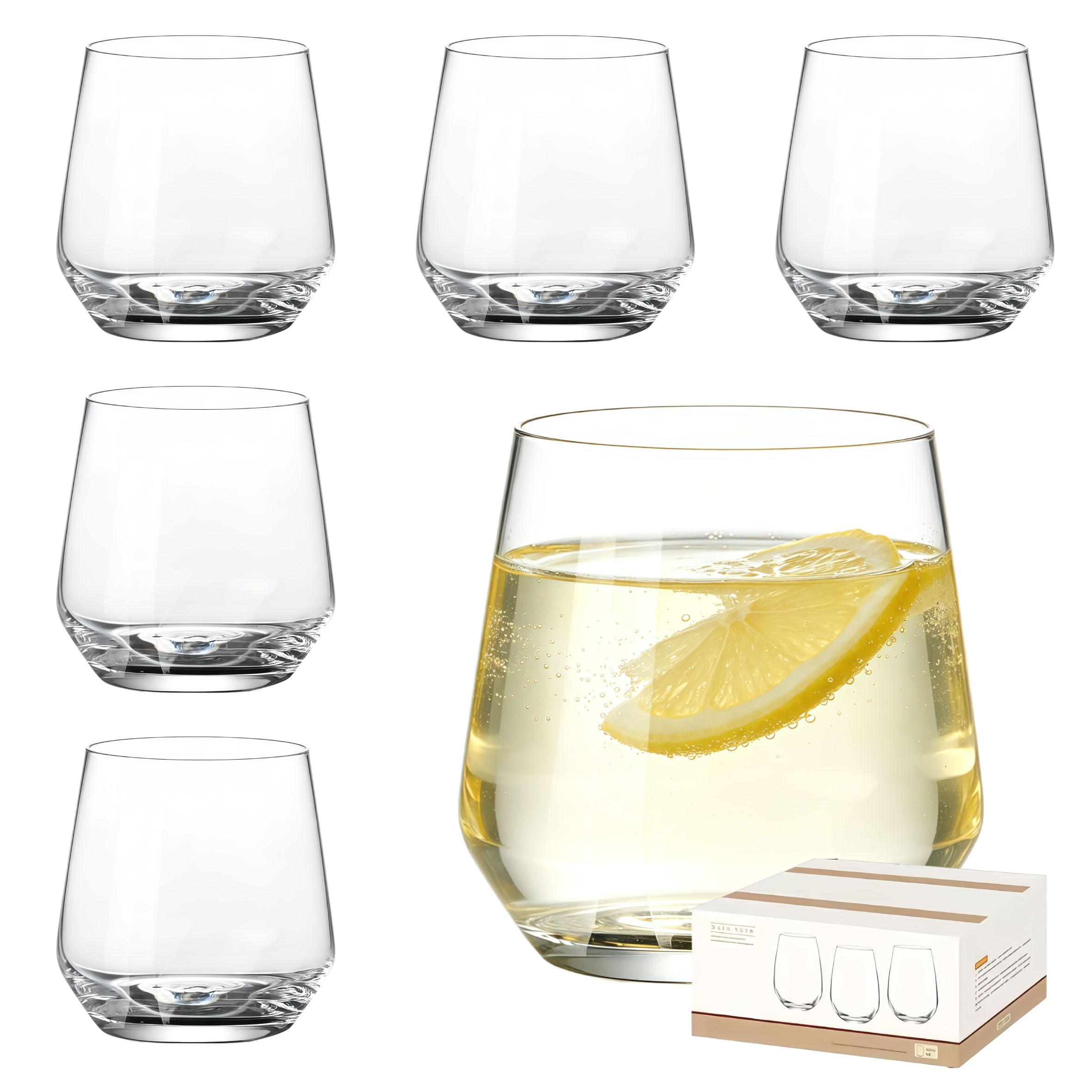 MEETOZ Whisky Glasses Set of 6, Glass Tumblers 480 ml, Rum Glass