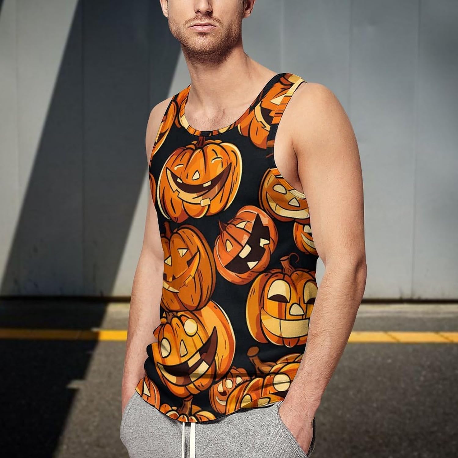 Pumpkin Men's Tank Top Sleeveless Muscle Shirts Vest Beach T Shirts for Workout Gym