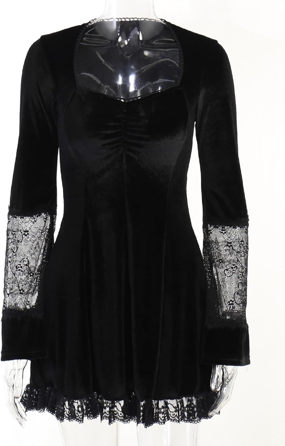 TSMNZMU Gothic Mini Dress Vintage Long Flare Sleeve Velvet Dresses Punk Grunge Witchy Dress Emo Alt Lolita Fairy Dresses - Image 3