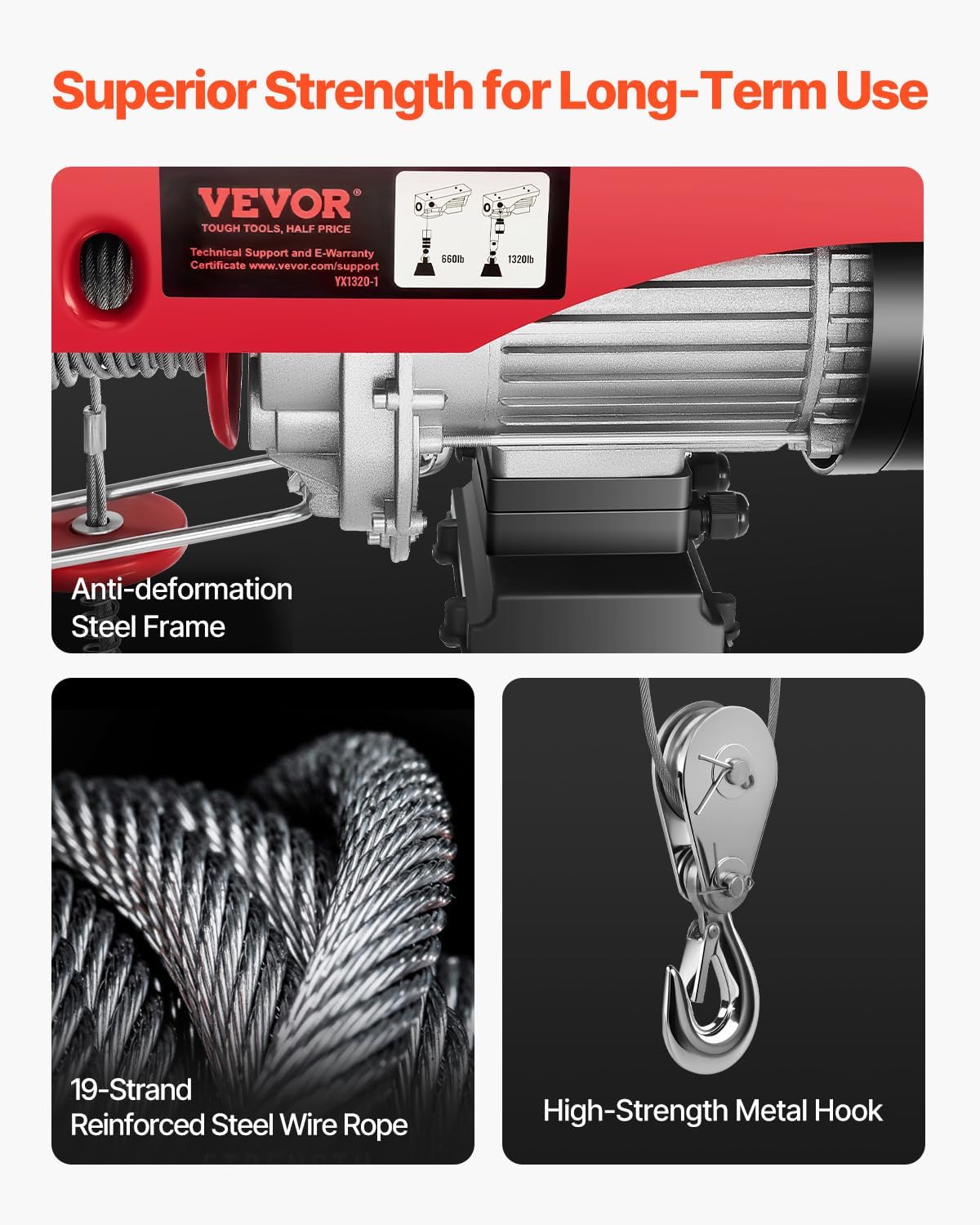 VEVOR Electric Hoist with Remote Control, 1320LBS Electric Winch, 110V Electric Hoist with 14ft Wired Control for Lifting in Factories, Warehouses, Construction Site, Attic