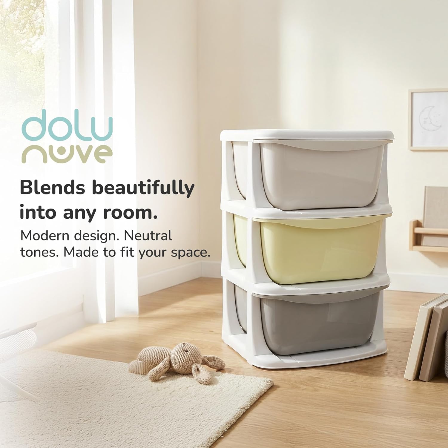 Dolu Nuve Kids 3-Tier Storage Unit with Drawers, Plastic Toy and Craft Organizer for Playroom Bedroom or Classroom, Freestanding Storage for Kids